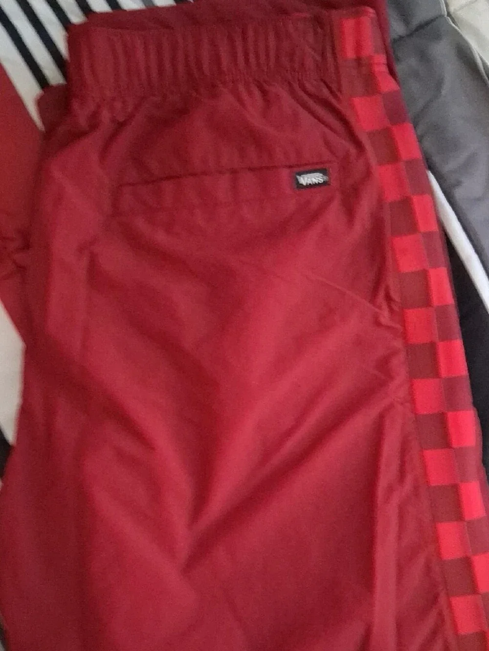 Vans Red Joggers with Checkerboard Side Stripe